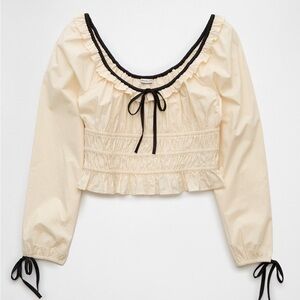 American Eagle Ruched Poplin Blouse